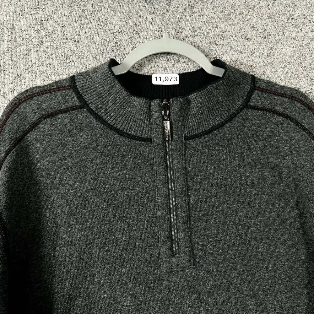 Tommy Bahama Men's Size XL Gray Long Sleeve 1/4 Zip Cotton Pullover Sweater